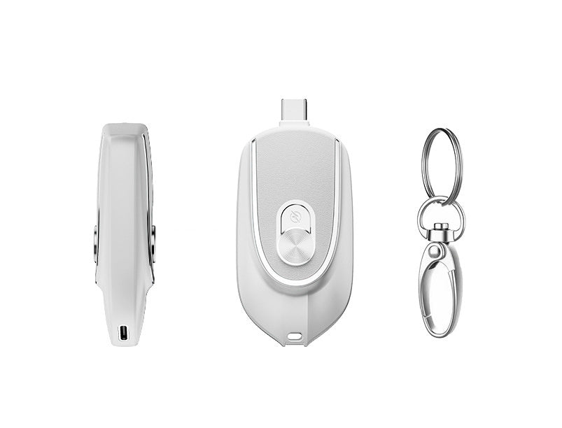 "2-in-1 Mini Keychain Power Bank with Retractable Plug, Waterproof Design, 1200mAh Backup, and Dual 5V Output – Convenient Keyring Charging Accessory"