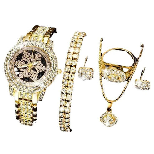 Luxury Rhinestone Snowflake Watch & Jewelry Set – 5 PCS"