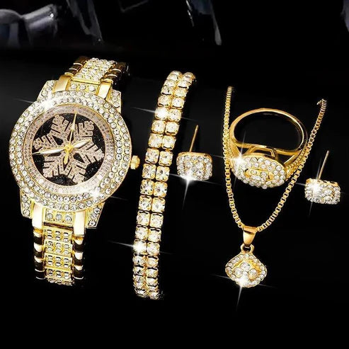 Luxury Rhinestone Snowflake Watch & Jewelry Set – 5 PCS"