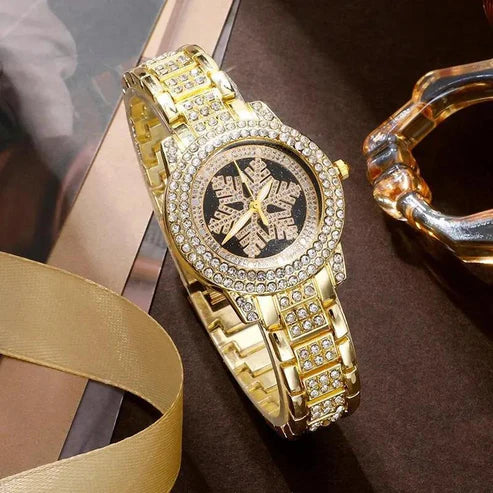 Luxury Rhinestone Snowflake Watch & Jewelry Set – 5 PCS"