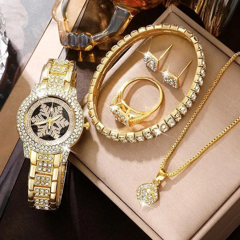 Luxury Rhinestone Snowflake Watch & Jewelry Set – 5 PCS"