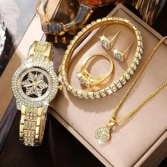 Luxury Rhinestone Snowflake Watch & Jewelry Set – 5 PCS"